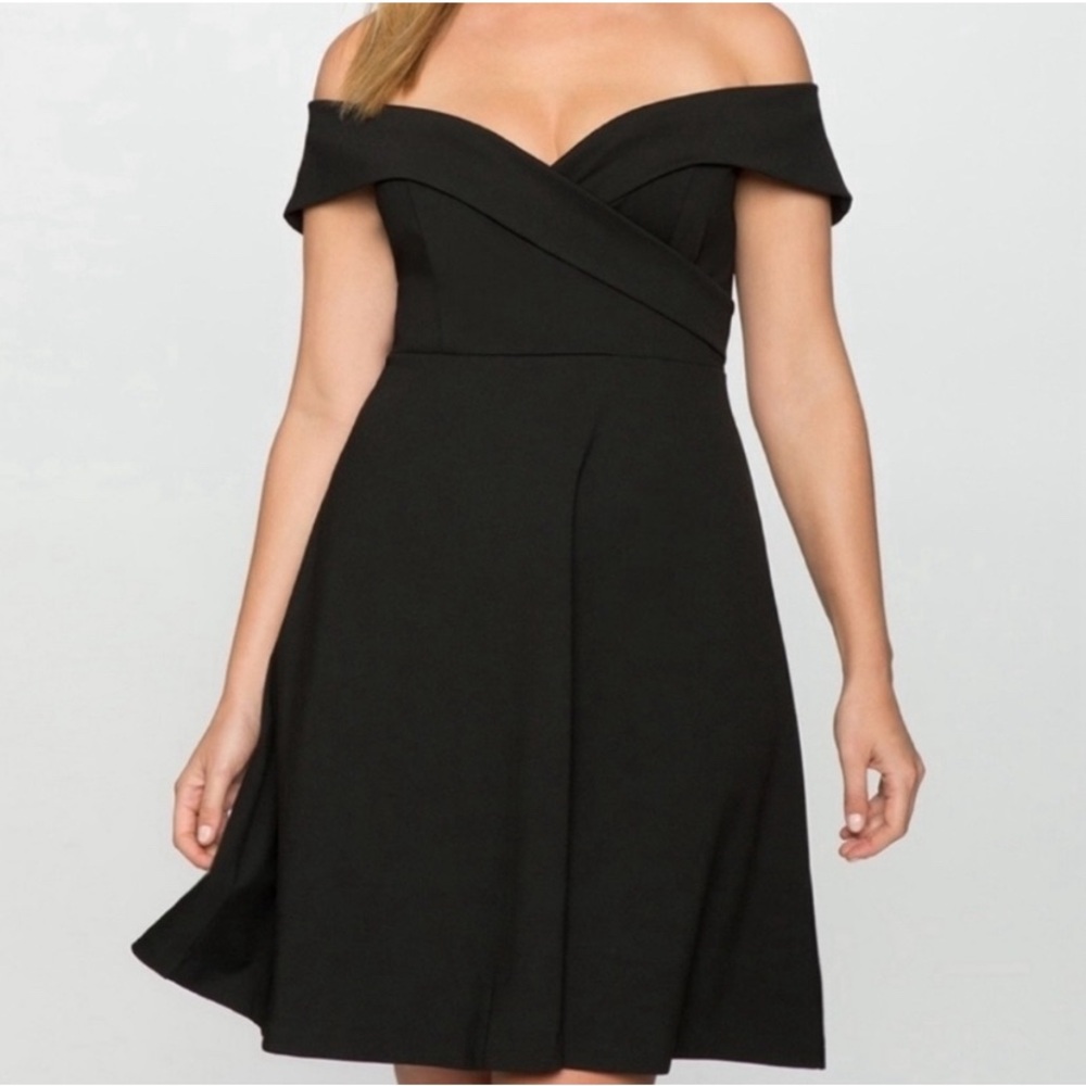 ELOQUII Women’s Black Off Shoulder Sweetheart Fit Flare Dress size 22